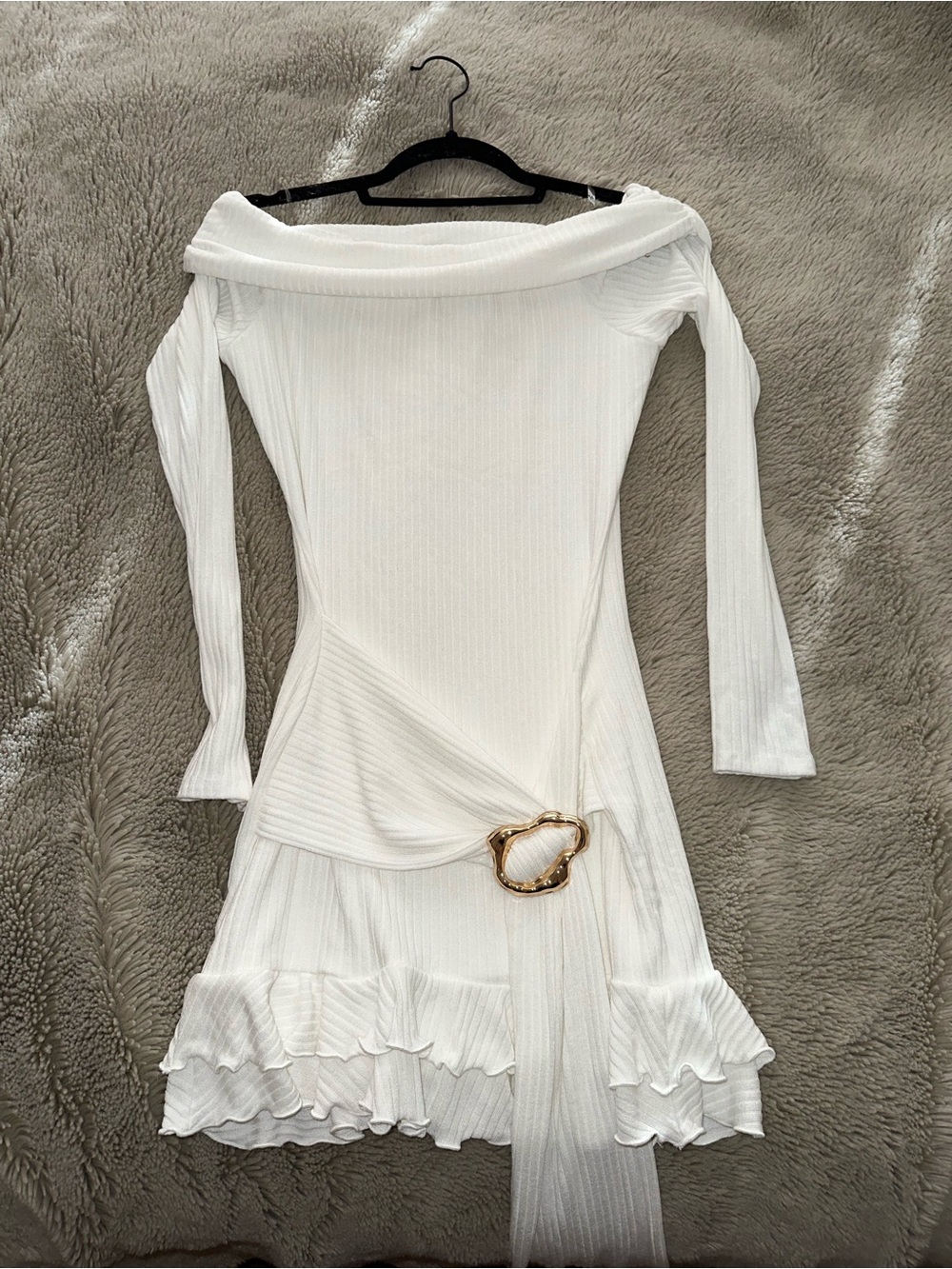 Off the shoulder white mini dress